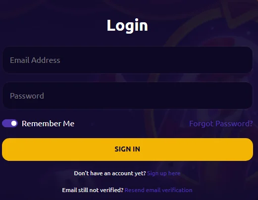 Spin Time casino login form